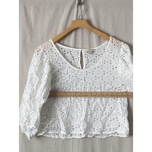 American Eagle Outfitters White Eyelet Cropped Top Women Small Boho Chic Cottage - Picture 4 of 7